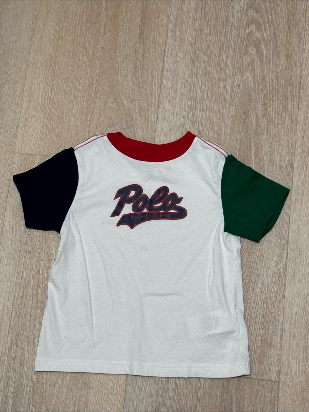 Polo by Ralph Lauren White Tee with Red Neckline and Colorblock Sleeves